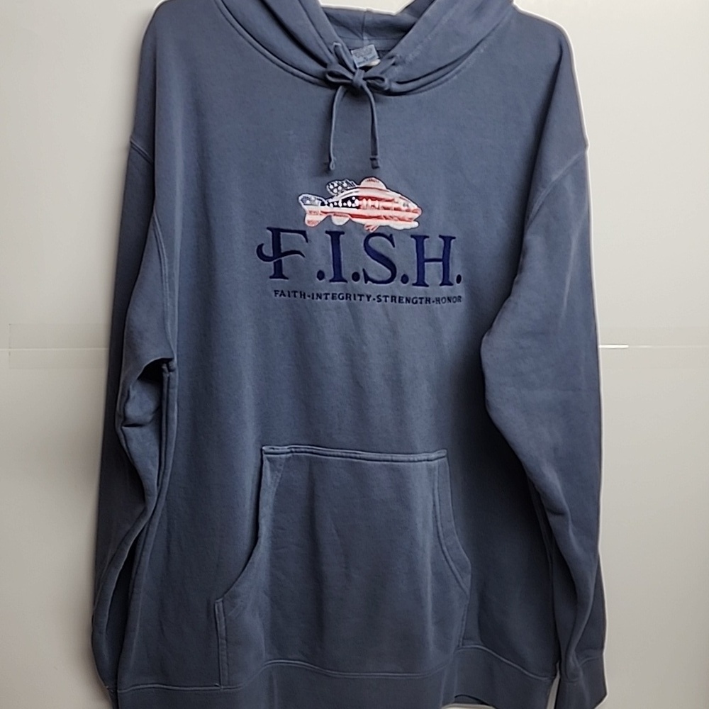 Blue Embroidered F.I.S.H. Faith.Integrity. Strength.Honor. Amazing Hoodie